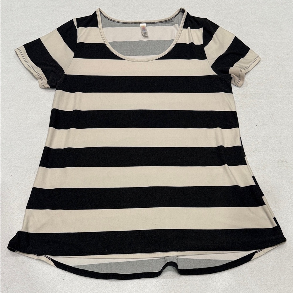 LuLaRoe Black and Cream Striped T-Shirt size M